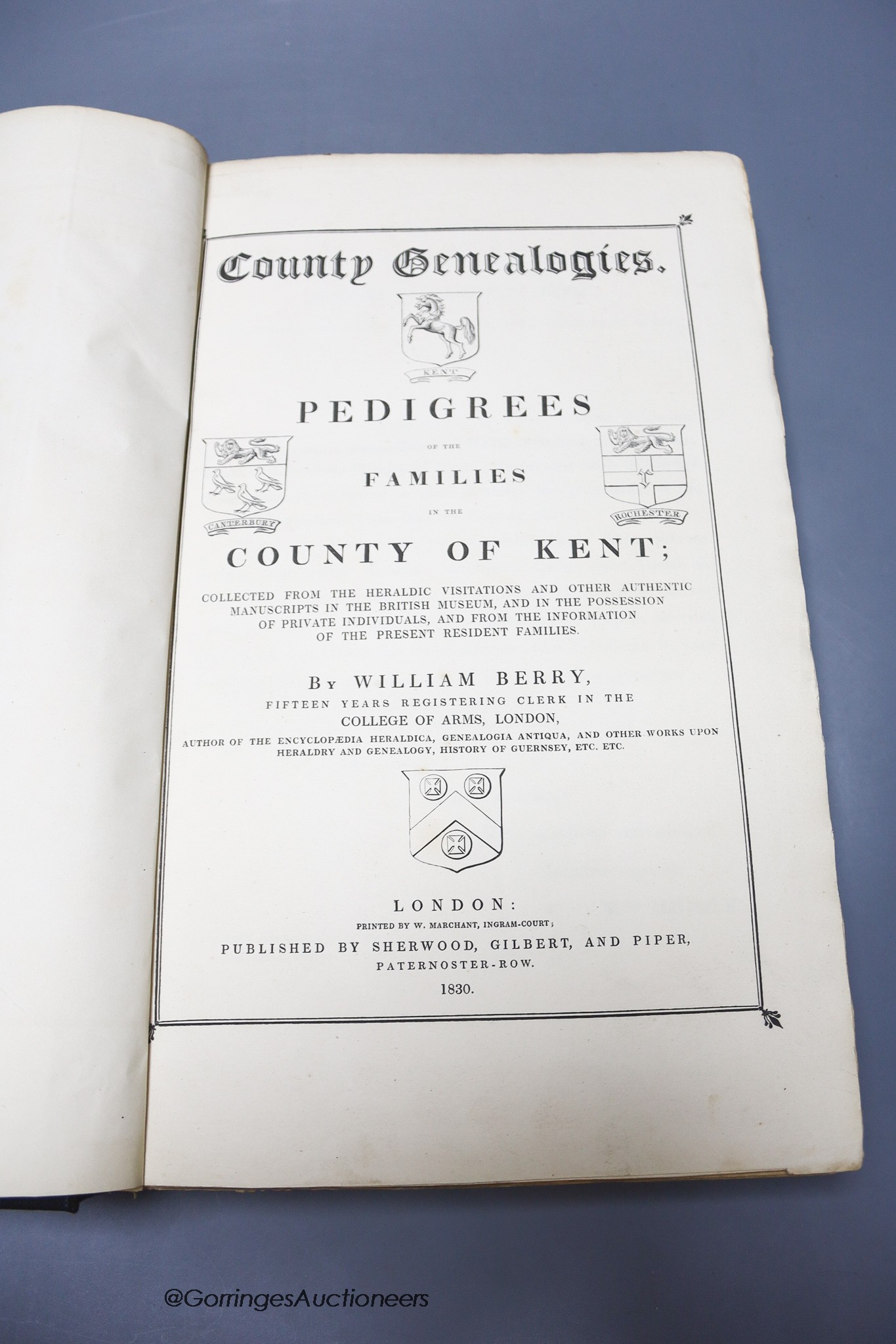 Berry, William - County Genealogies: Pedigrees of the Families in the County of Kent, folio, rebound, London, 1830 and St. Andrews Church, Edinburgh [The Bannatyne Club] - Liber Cartarum Prioratus Sancti Andree in Scotia